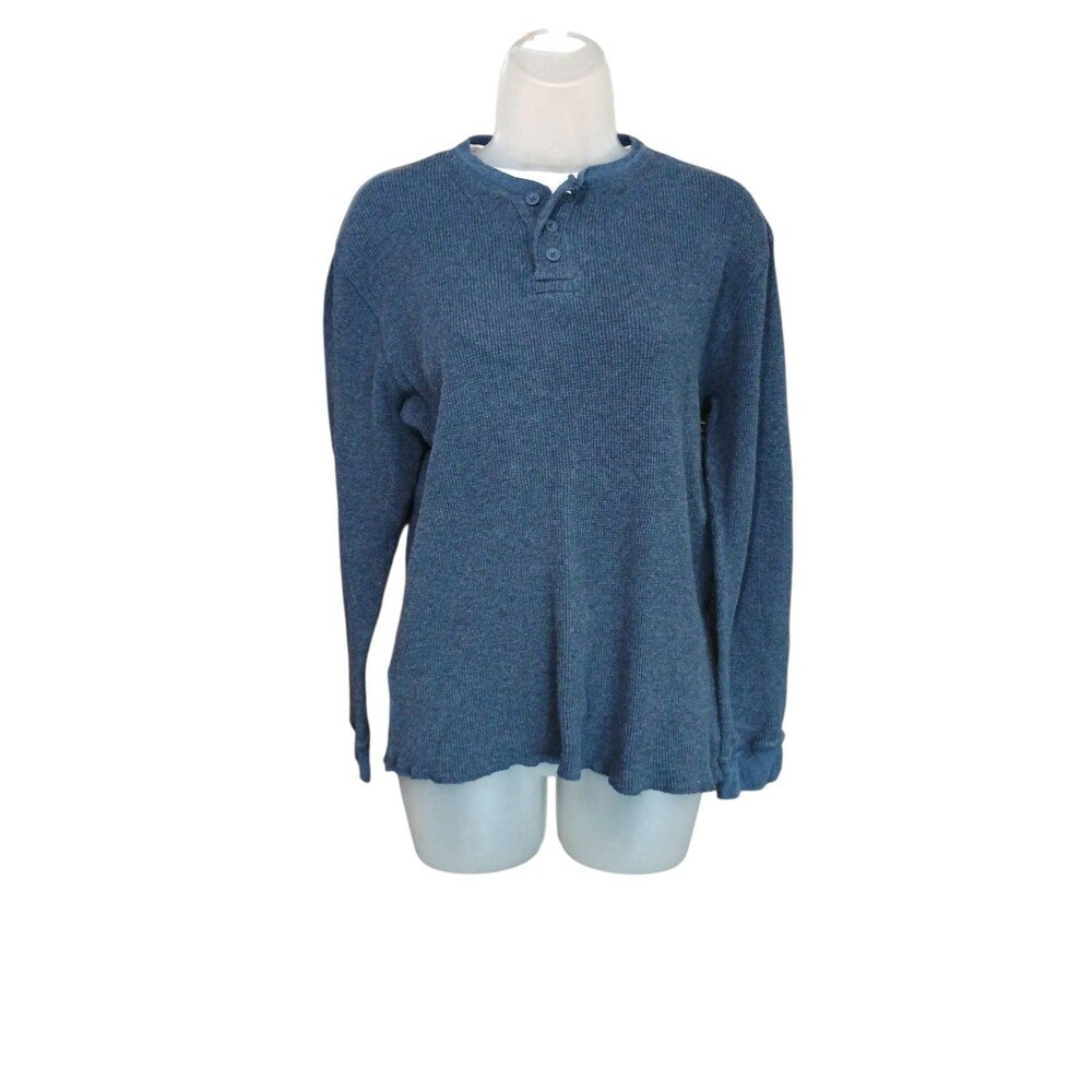Arizona Jean Co. waffle-knit thermal Henley shirt in heathered blue